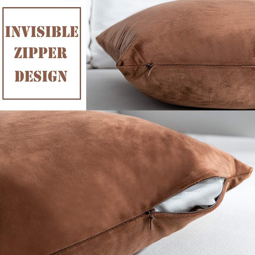 NANPIPER Set of 2 Velvet Soft Decorative Cushion Throw Pillow Covers 20x20 Inch/50x50 cm Cozy Solid Velvet Square Pillowcase CushionCovers Brown for Couch and Bed: Home & Kitchen