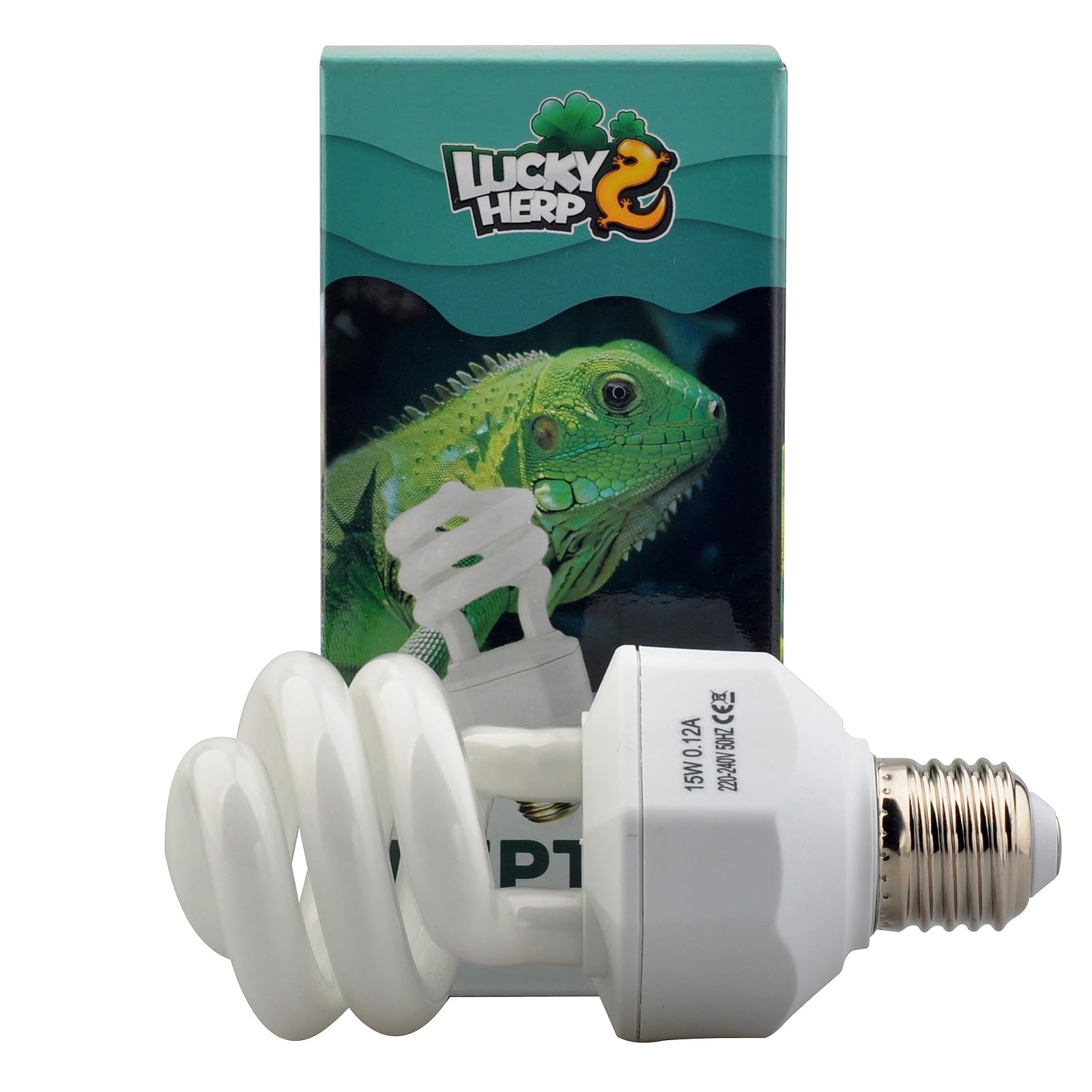 LUCKY HERP 15W UVB 5.0 Reptile Bulb, Compact Fluorescent UV Lamp for Tropical & Subtropical Species, E27 Screw Base Vivarium Light for Iguanas, Chameleons, and Tortoises, 220-240V