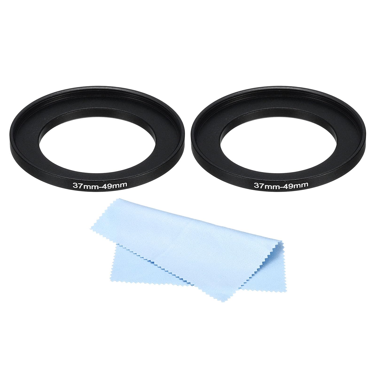 PATIKIL 37mm-49mm Metal Step Up Ring with Cleaning Cloth, 2 Pack Camera Lens Filter Adapter Ring Aluminum Filter Adapter Ring for Camera Lenses Hood, Black