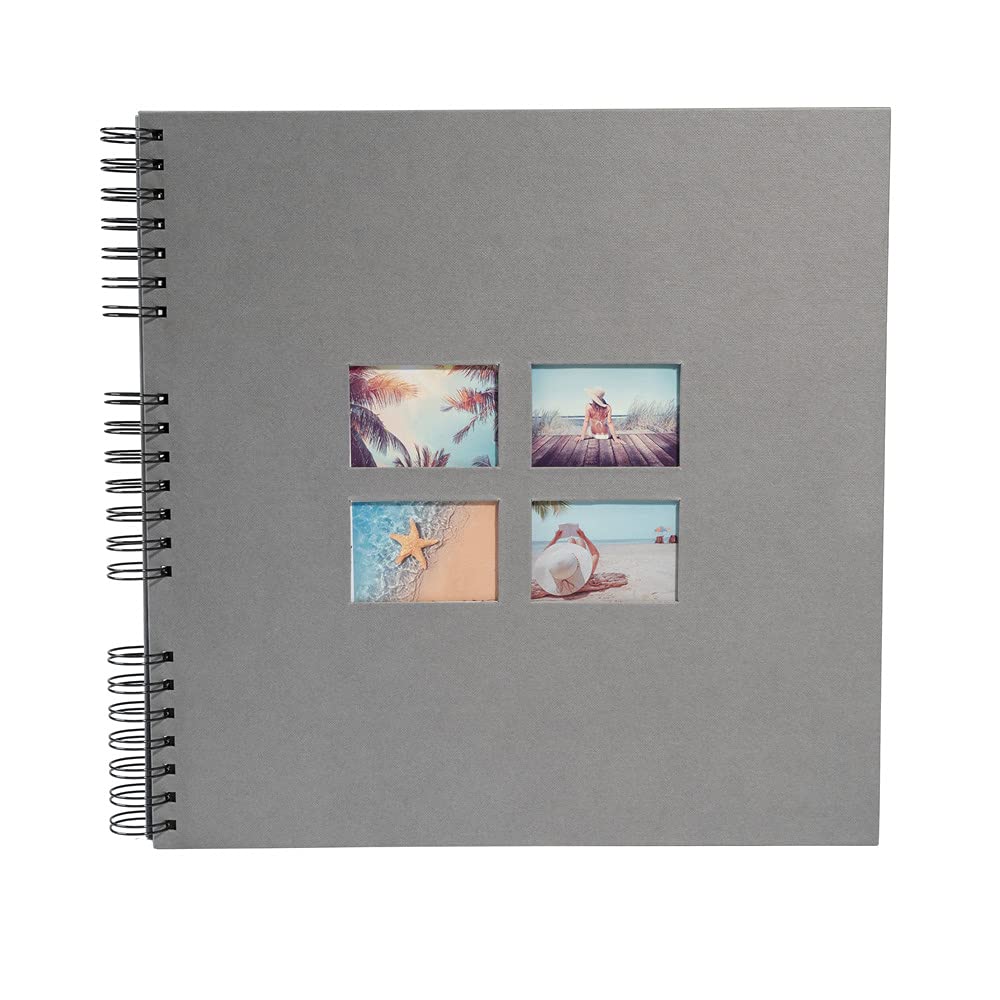 Exacompta - Ref 15116E - MILANO Spiralbound Photo Album (60 Pages) -32 x 32cmin Size, Holds 360 Photos, 250gsm Black Card Pages, FSC-Certified - Gray Textile Cover