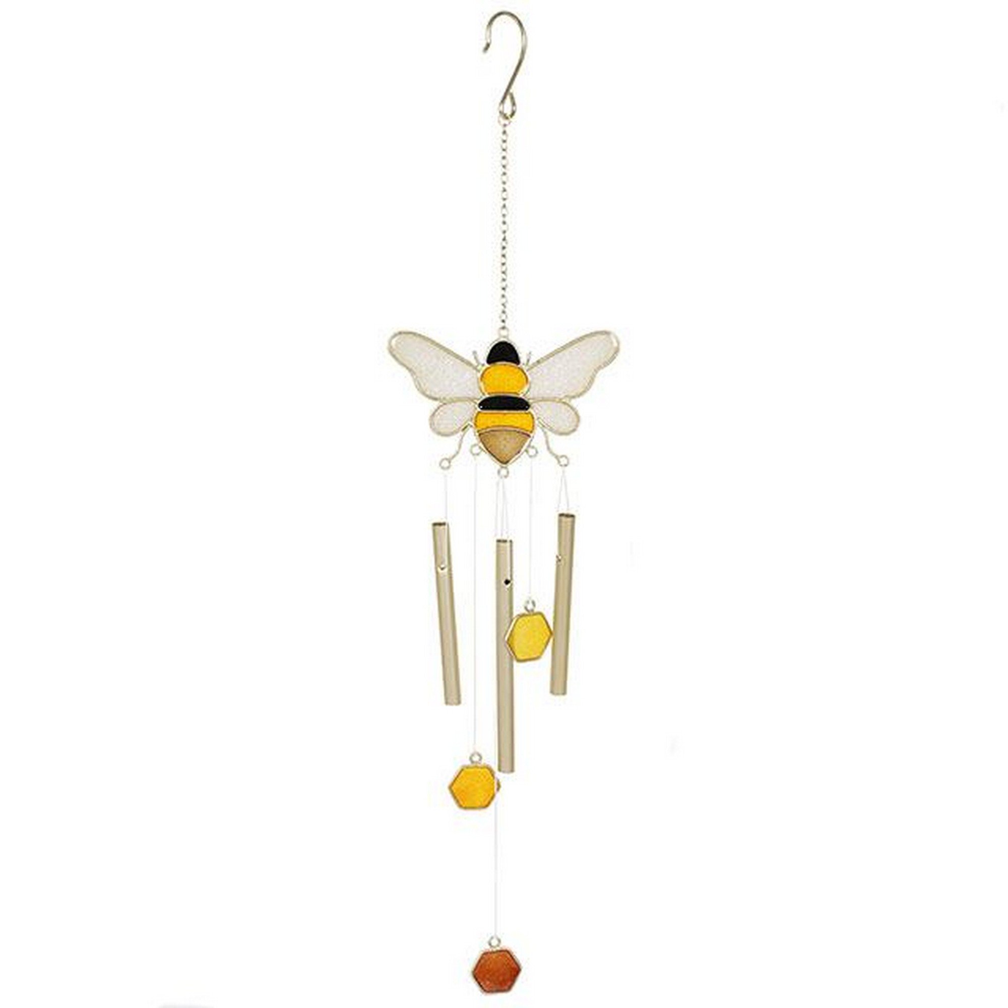 Bee-autiful Black & Yellow Harmony Bee & Honeycomb Windchime - 53cm x 12cm (1 Pc.) - Delightful Design, Premium Metal – Perfect for Garden & Outdoor Haven