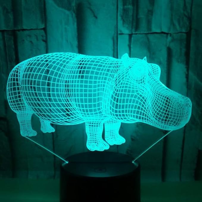 HIOJDWA Night Light 3D Led Night Light Dynamic Rhinoceros