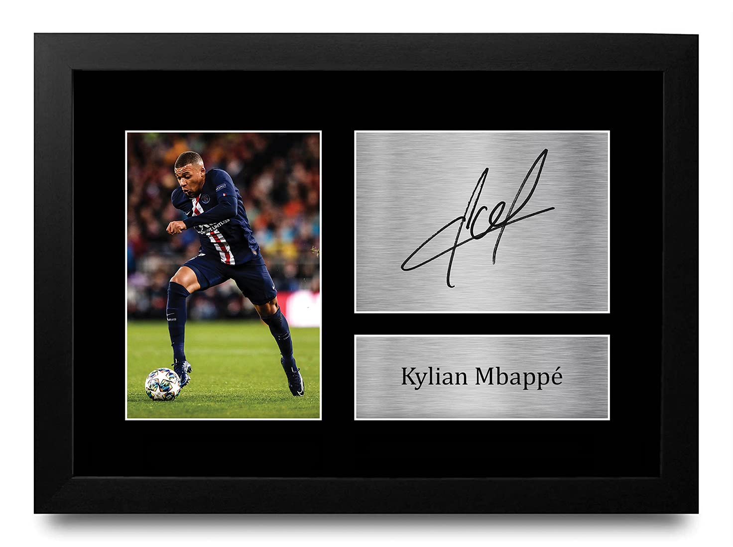 HWC Trading Kylian Mbappe Paris Blue and Reds Gifts Printed Signed Autograph Picture for Football Fans and Supporters - A4 Framed