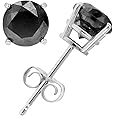 Vir Jewels Black Diamond Stud Earrings in .925 Sterling Silver with Rhodium Push Backs Round Prong Set