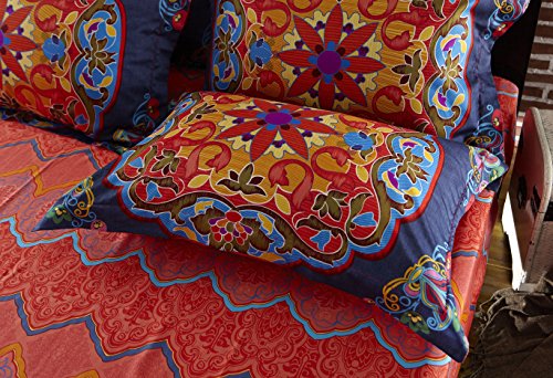 LELVA Boho Style Bedding Set Bohemian Ethnic Style Bedding Set Boho Duvet Cover Set Camel Pattern Bedding Set Full/Queen 4pcs (3, Queen)