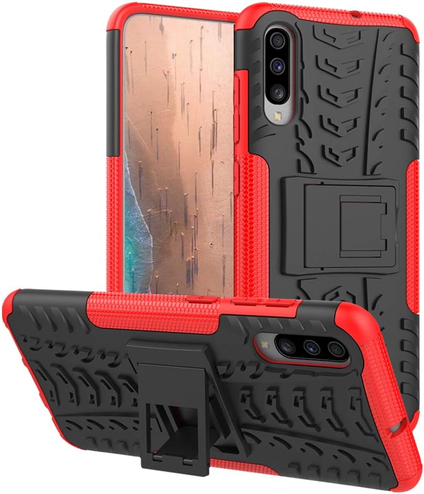 Samsung Galaxy A70 Case,PUSHIMEI Heavy Duty Shockproof with Kickstand Hard PC Back Cover Soft TPU Dual Layer Protection Phone Stand Case Cover for Samsung Galaxy A70 2019 6.7" (Red Kickstand case)