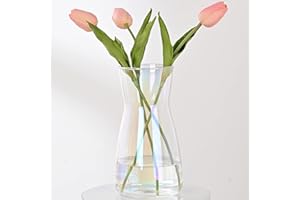 NISOGER 8 inch Iridescent Glass Flower Vases for Centerpiece Table Home Indoor Desk Decor,Ins Modern Boho Style Vase for Wedding Housewarming Gift