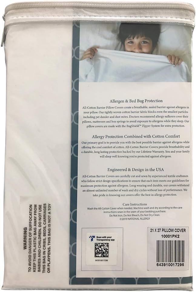 National Allergy Queen 2 Pack Allergy and Bed Bug Proof Pillow Cover, WHITE: Home & Kitchen