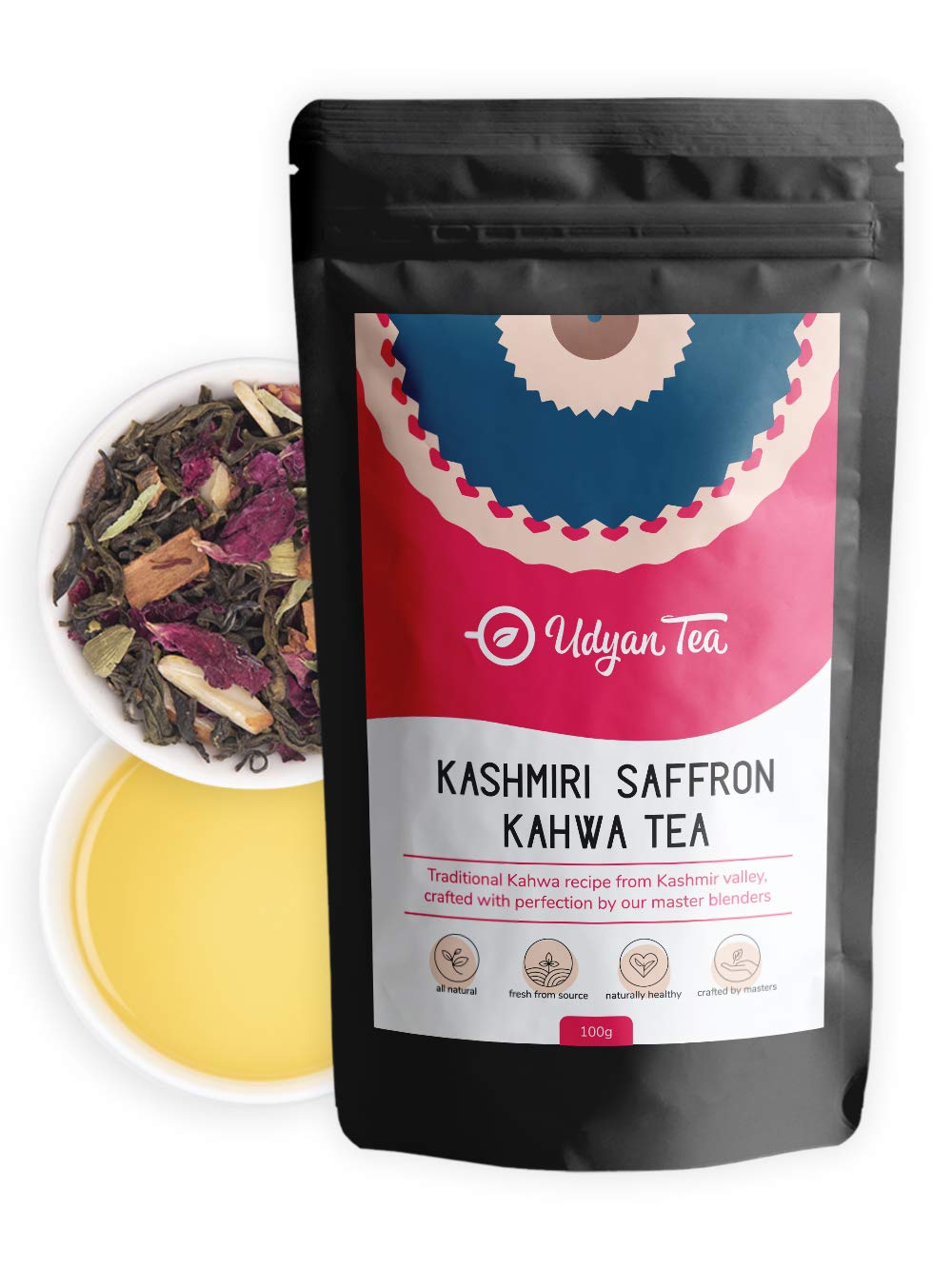 Udyan Tea Kashmiri Saffron Kahwa Green Tea, 100g (40 Cups) 100