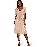 Adrianna Papell Womens Bead Mesh Midi Godet Dress