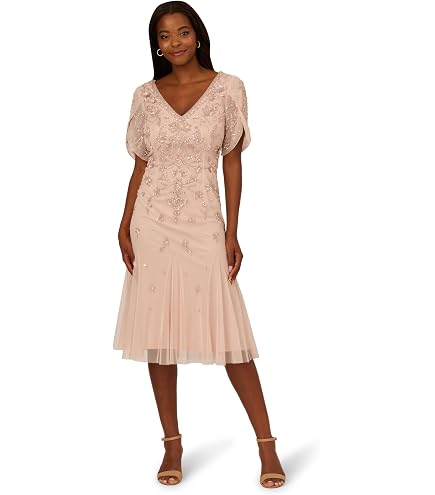 adrianna papell women's beaded mesh midi dress Dress, Frosted Sage, 6 Color:Fuchsia and Black this dress will make Orange Sequin Beaded Mini vogue