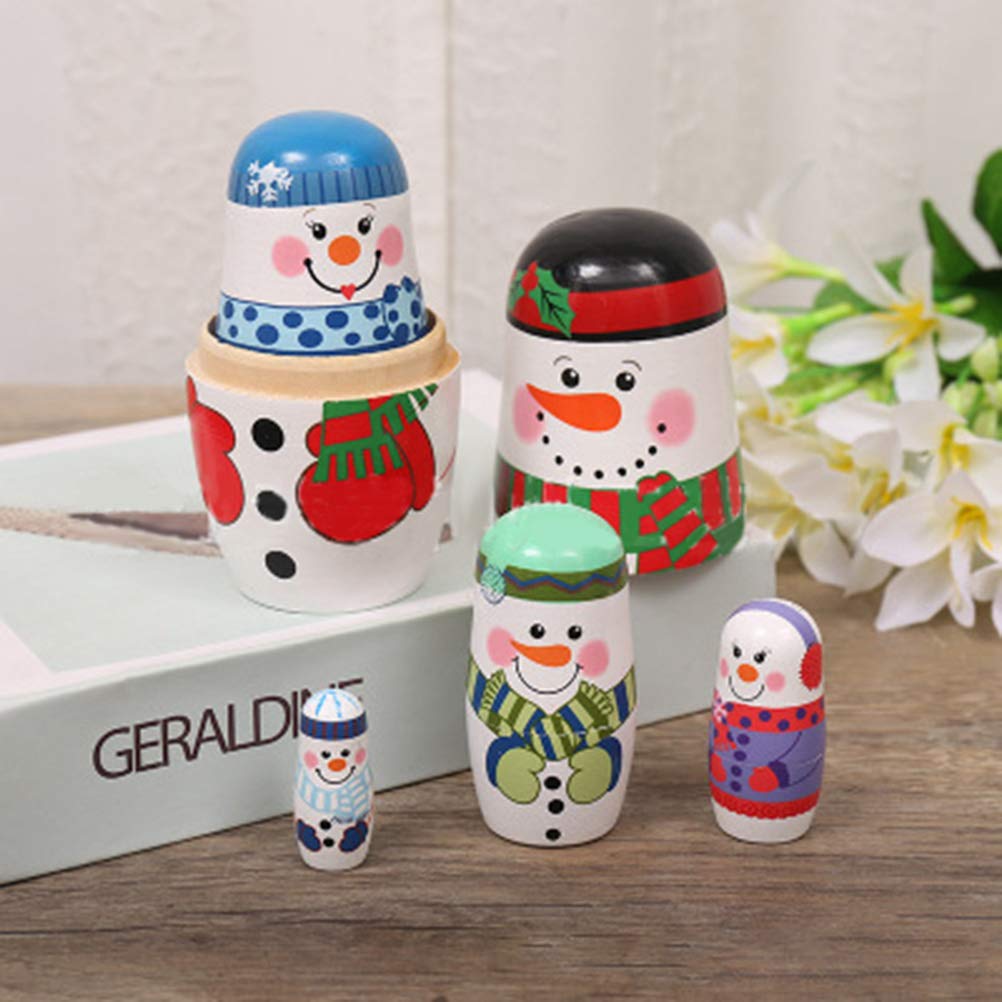 Wooden Russia Dolls 5 Layers Snowman Winter Decoration Children Toy Christmas Birthday Gift