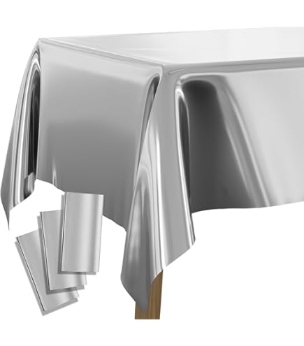 Remagr 3-Pack Disco Ball Tablecloths – 108" X 54" Silver Plastic Table Covers, 70s Party Decor