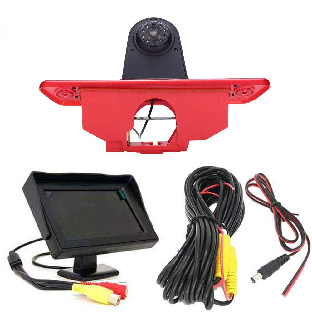 HD Auto 170° Transporter Caravan Van Brake Light Roof Rear View Reversing Backup Camera Parking Aids System with Angle Adjustable Compatible with Peugeot Expert/FIAT Scudo/Citroen Jumpy/Toyota Proace