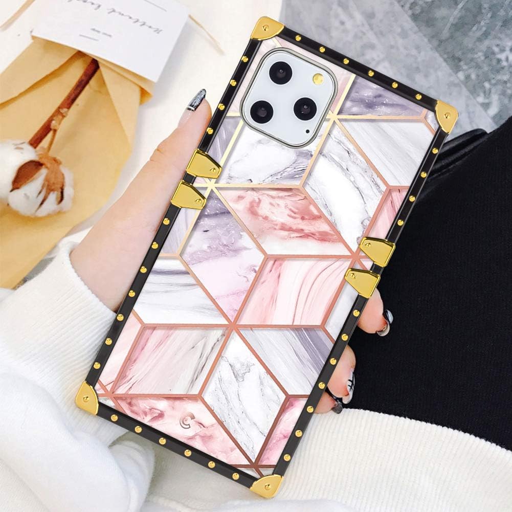 Square Case Compatible iPhone 11 Pro Max 2019 6.5 Inch Marble Luxury Elegant Soft TPU Full Body Shockproof Protective Case Metal Decoration Corner Back Cover iPhone 11 Pro Max Case