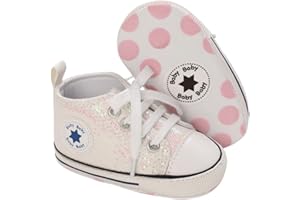 yibubu Baby Girl Shoes Glitter Canvas Sneakers Fashion Shiny Lace-Up Infant Baby Shoes, Soft Flexible Sole with Wide Toe Design Crib Shoes for Sparkly First Walkers Sneakers (0–18 Months)