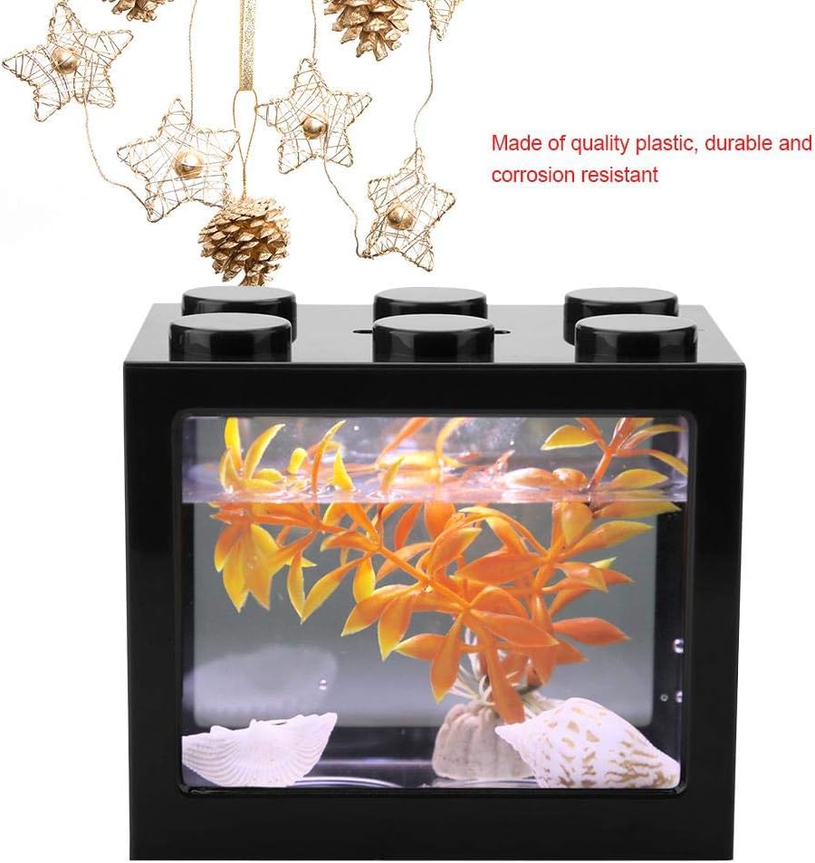 Aquarium Fish Tank Decorative Mini Aquarium USB LED Light Lamp Fish Tank Desktop Lamp Fish Tank for Box Office Tea Table Decor(Black) - Image 5