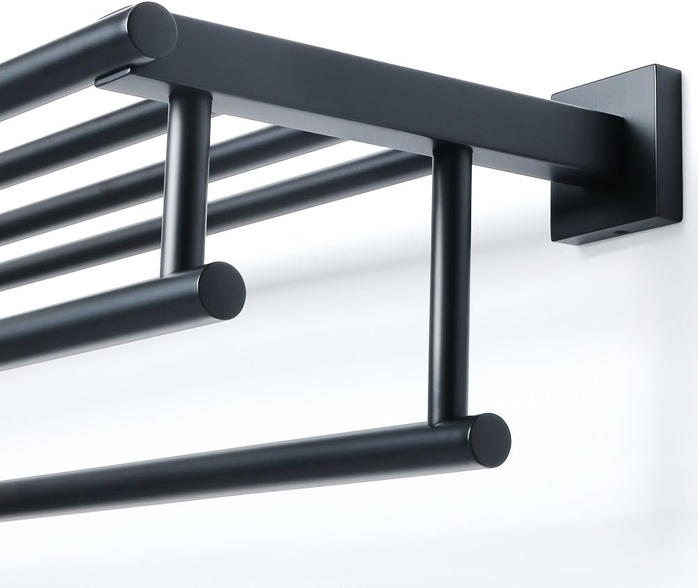 Alise GZ8000-B Bathroom Lavatory Towel Rack Towel Shelf with Two Towel Bars Wall Mount Holder,24-Inch SUS 304 Stainless Steel Matte Black: Home & Kitchen