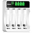 HiQuick AA AAA Battery Charger with LCD,4 Bay AA AAA Rechargeable Battery Charger Fast Charging 2 Input Methods Slots Design 