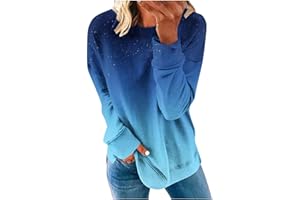 SMIDOW Women's Gradient Color Block Sweatshirts Fall Winter Tunic Blouses Long Sleeve Crew Neck Y2K Pullover Tops Fleece