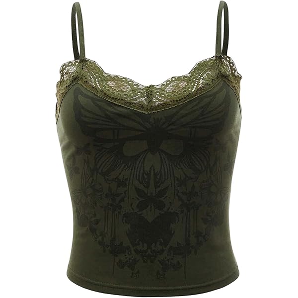 SOLY HUX Women's Y2k Gothic Lace Trim Cami Crop Top Sleeveless