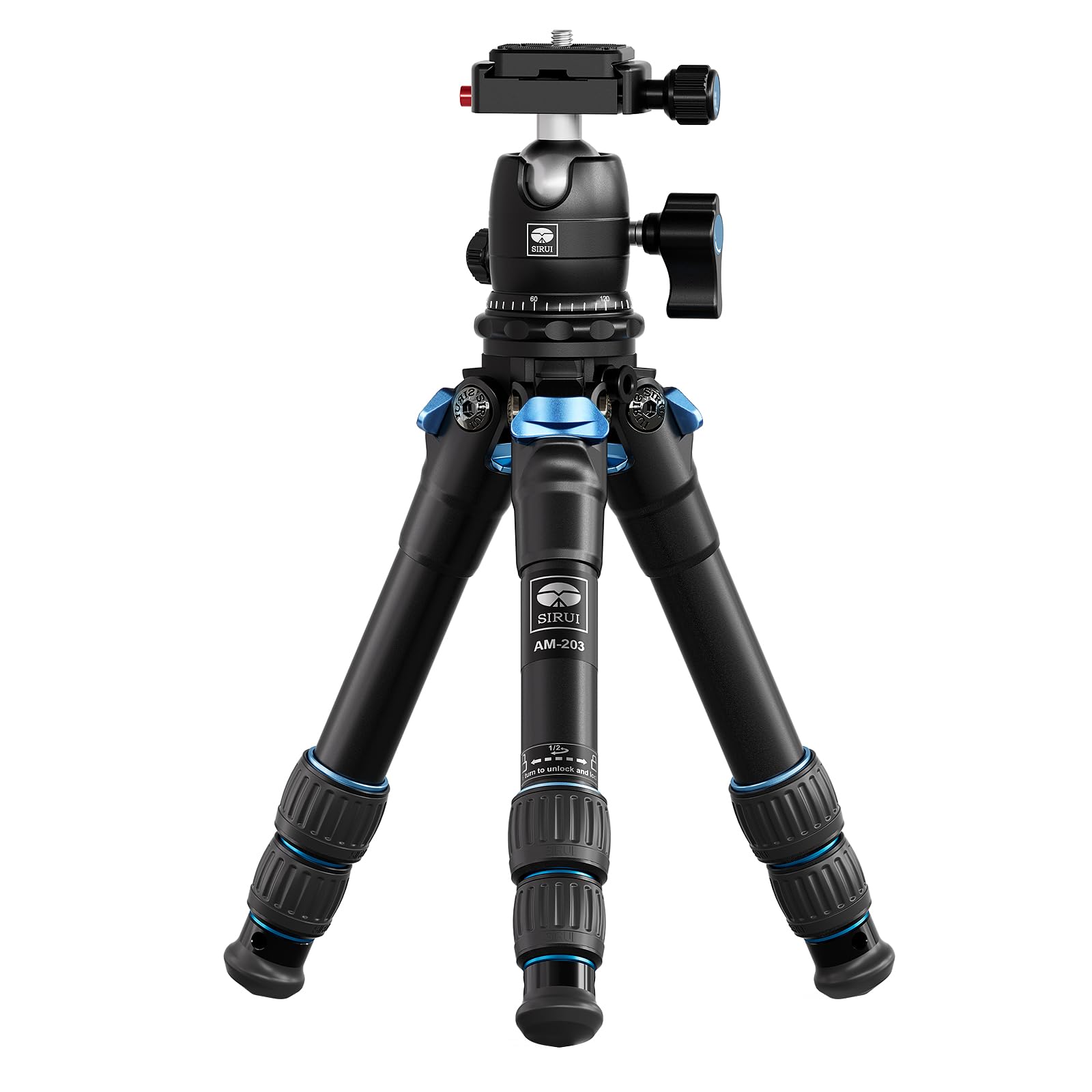 SIRUI AM203+B00K Mini Travel Camera Tripod, Aluminum Tabletop Portable Compact Tripod with 360°Panorama Ball Head, Loads up to 15KG, Folded Height 29cm/11.4”