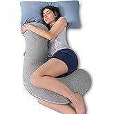 QUEEN ROSE Body Pillow, Full Body Support Pillow for Side Sleepers, Cooling Soft S Shaped Hug Pillow for Adults, Grey