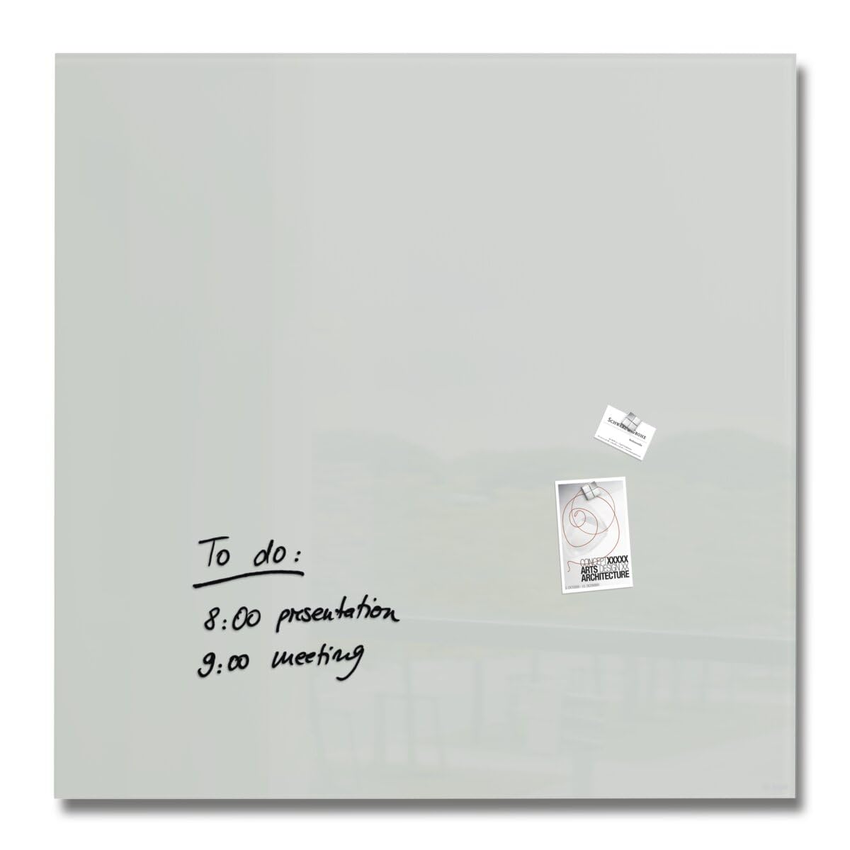 SIGEL GL203 Premium Glass magnetic Board, glossy surface, 100 x 100 cm, easy mounting, Grey - Artverum