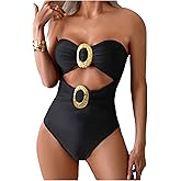 Milumia Women's Metal Ring One Piece Swimsuit Cut Out Strapless Bandeau Bathing Suits