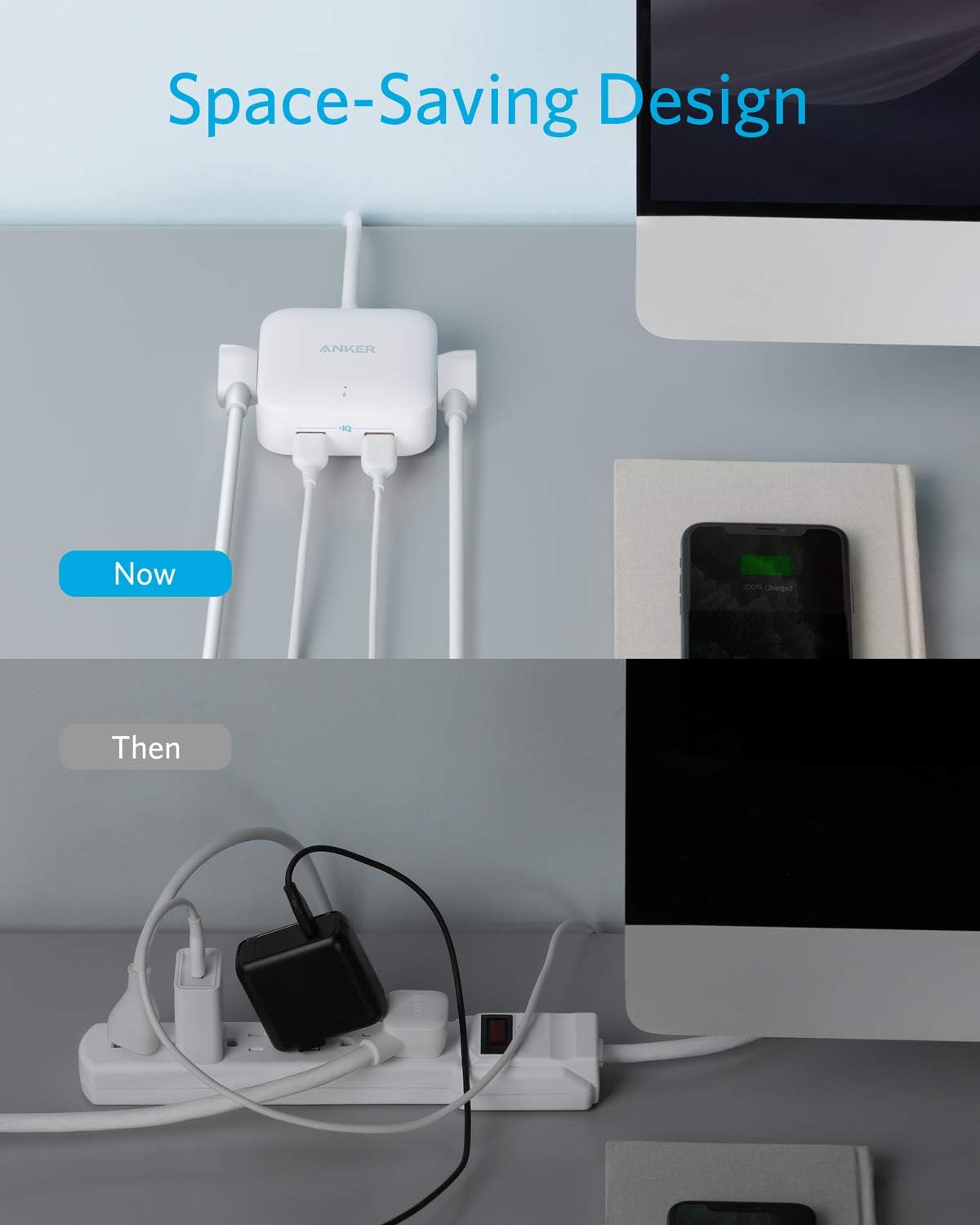Anker Power Strip with USB, 2 Outlet & 2 PowerIQ USB Ports (24W) Travel Power Strip, Powerport Strip 2 Mini with 5ft Long Cord, Safety Door, Flat Plug, for Hotels, Dorm Room, Cruise Ships, and Home: Electronics