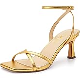 Athlefit Kitten Heels for Women Square Open Toe Strappy Heeled Sandals Ankle Strap Dress High Heels for Prom Party Wedding