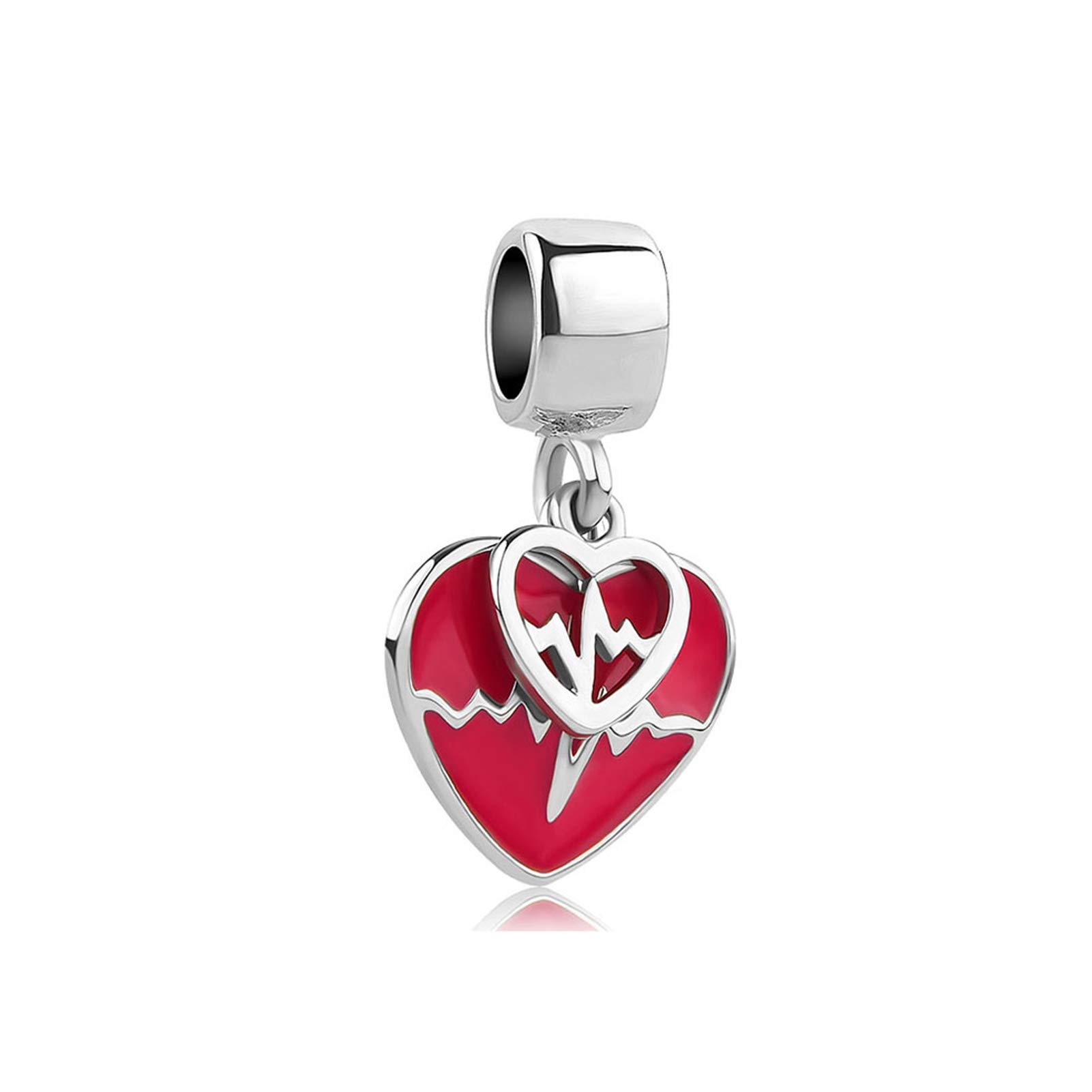 Red Love Heart Beat EKG Dangle Charm fits Pandora Charms Bracelets Christmas Anniversary Birthday Jewellery Gift for Women Daughter Friendship Granddaughter