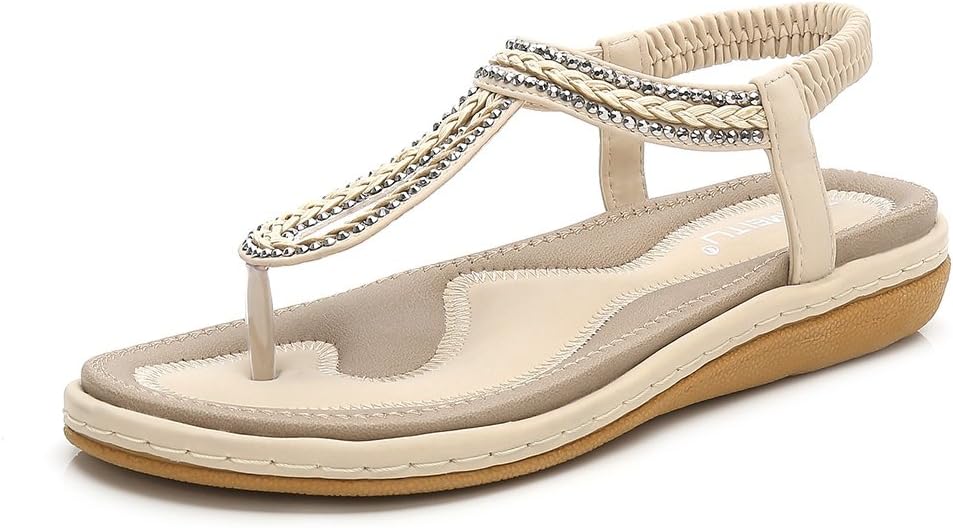 Meeshine Women's Bohemia Flip Flops Summer Beach T-Strap Flat Sandals Comfort Walking Shoes