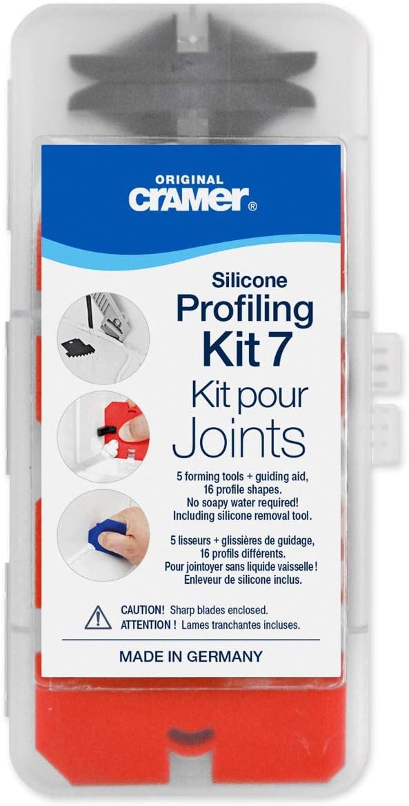 Cramer 40407US Silicone Profiling Kit7 – professional Caulking Tool Kit with Sealant Finishing Tools and Caulk Removal Tools – easy silicone caulking with guides - - 