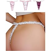 SweatyRocks Women's 3 Pack Bow Satin Thongs Low Rise Panties Cute Underwear