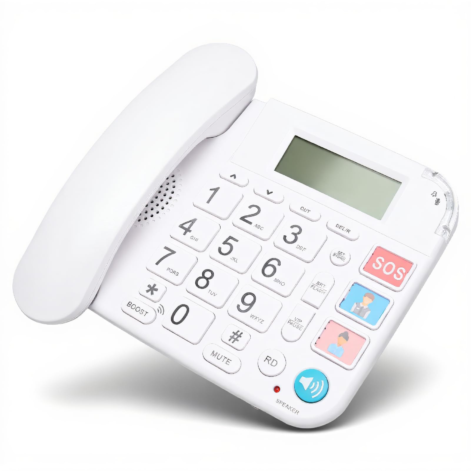 Big Button Phone for Senior, Corded Landline Telephone for Visually Hearing Impaired Elderly, Large LCD Display, Loud Speaker Ringer, Photo Memory, SOS Button, HD Voice