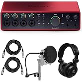 Focusrite Scarlett 18i16 4th Gen USB Audio Interface with Software Suite, Bundle With Turnstile Audio Headphones, Pop Filter, 2x XLR M to F Cable 15'