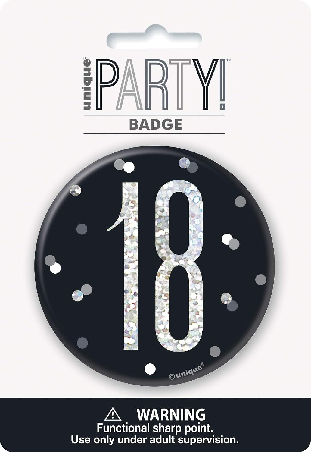 Round Prismatic 18th Birthday Badge, Black, Age 18