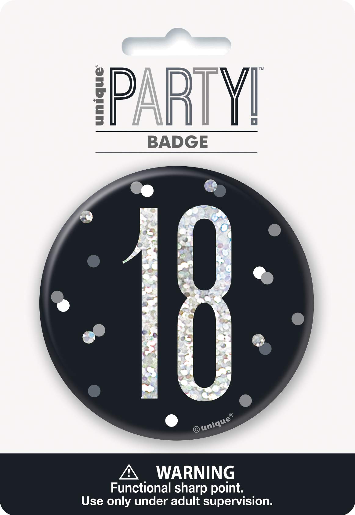 Round Prismatic 18th Birthday Badge | Party Accessories | Black | 1 Pc.