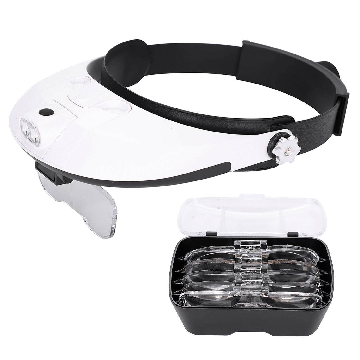 Head Mounted Magnifier with 2 LED Lights Professional Headband Magnifying Glass Hands Free Illuminated Loupe for Close Work Repair Sewing Circuit (1.0X, 1.5X, 2.0X, 2.5X, 3.5X)