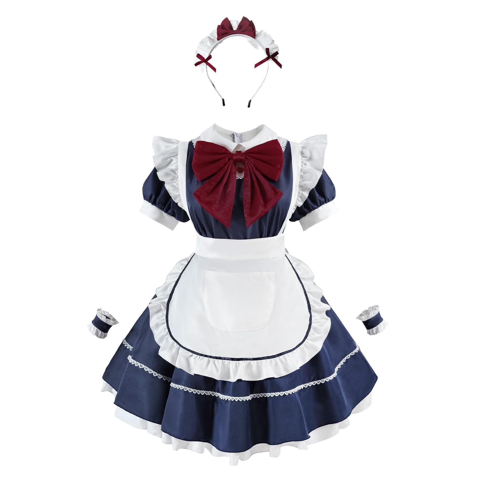 CR ROLECOS Maid Outfit for Women Costume Lingerie French Blue Maid Cosplay Lolita Dress with Headwear XXL