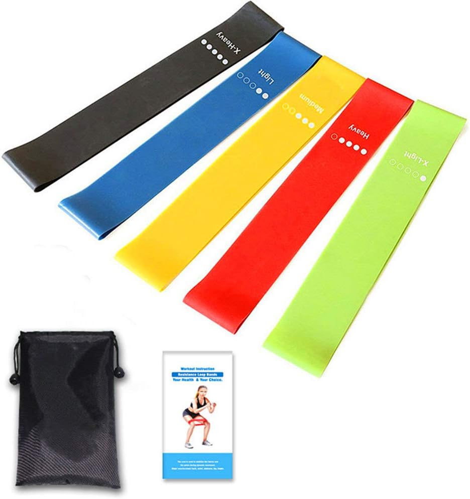 MIALUG Resistance Loop Exercise Bands with Instruction Guide, Carry Bag, EBook, Set of 5