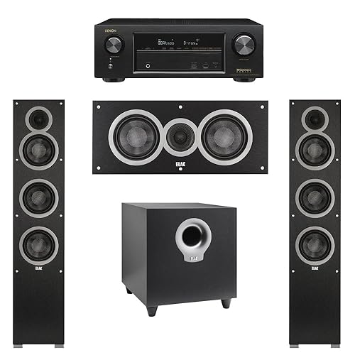 Elac System with Debut F5 Floorstanding Speakers, Debut C5 Center  Speaker, Debut S10 Subwoofer, Denon AVR-X1300W A/V Receiver in Oman 