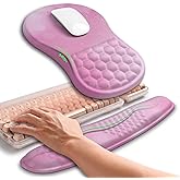 Hokafenle 2in1 Combination, Wave Keyboard Wrist Rest and Ergonomic Curvature Mouse Pad Wrist Support for Relieve Wrist Pain, Filled with Soft Cushion Memory Foam, Romantic Pink