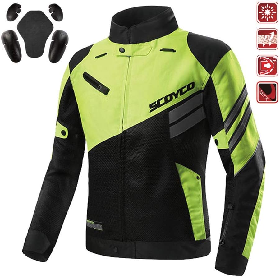 SCOYCO Ventilate Motor-racing Shockproof Reflective Inner Reinforced Off-Road Protective Motorcycle Jacket (GREEN,L)