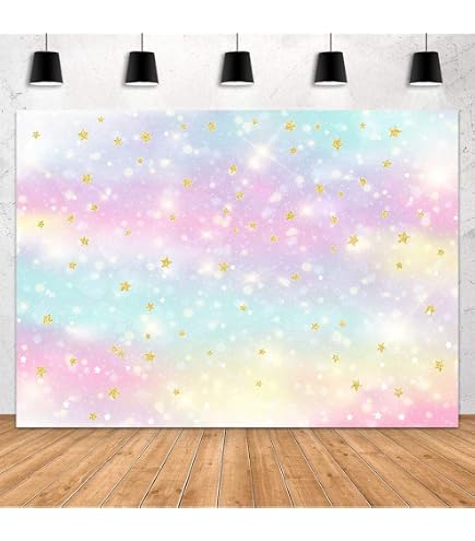 MEHOFOND Toile De Fond Arc-en-Ciel Nuage Coloré 2.1x1.5m Avec Points Dorés - Idéal Anniversaire Enfant, Photographie Portrait Fille Et Décoration Fête