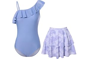 swimsobo Girls Swimsuit with Pad Size 9-16 One Piece Teen Bathing Suit Solid Color Swimwear with Skirt