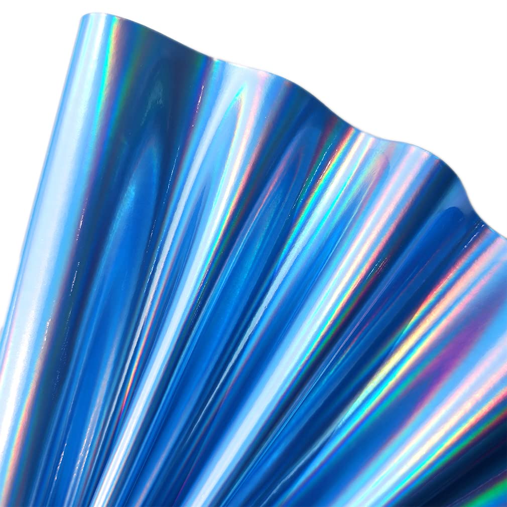 30x135cm Holographic Faux Leather Vinyl, Metallic Mirrored Crafts Fabric for Hair Bows Bags Keychains Making (Light Blue)