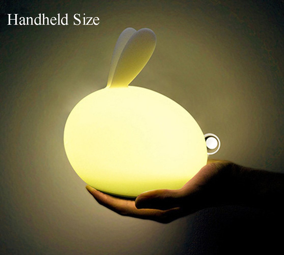 LED Rabbit Night Light - Soft Silicone Cute Rabbit Bunny Lamp with 7 Colors USB Chargeable for Baby kids Children Home Bedroom For Birthday, Christmas, Housewarming, Graduation, Wedding or Gift