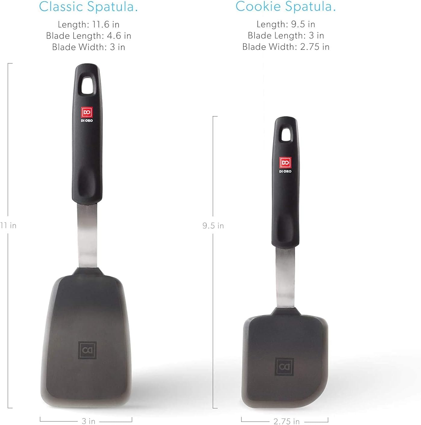 DI ORO Designer Series 2-Piece Silicone Turner Spatula Set - 600F Heat-Resistant Kitchen Rubber Spatulas - BPA Free and LFGB Certified – Perfect for Eggs and Flipping - Dishwasher Safe: Kitchen & Dining